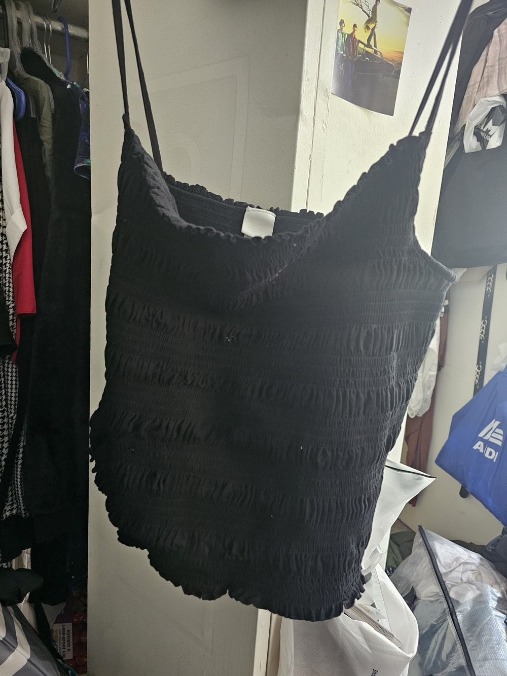 H&M Black Smocked Cami with Adjustable Spaghetti Straps
